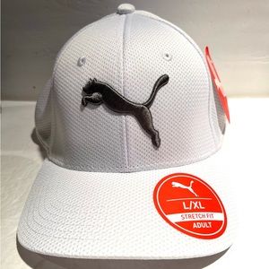 PUMA Evercat Mens Stretch Fit  Fitted Hat Cap White w/ Gray L/XL